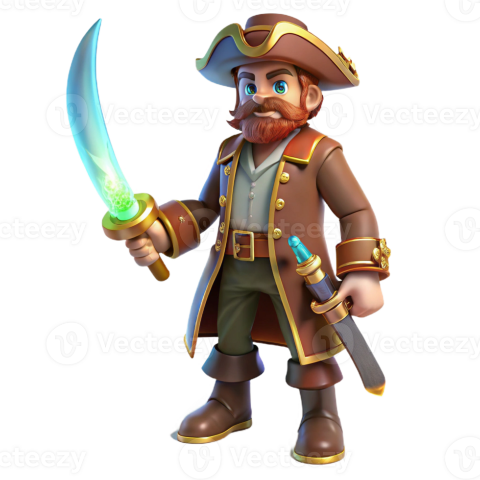 impressive contemporary Cartoon Pirate 3D Render detailed png