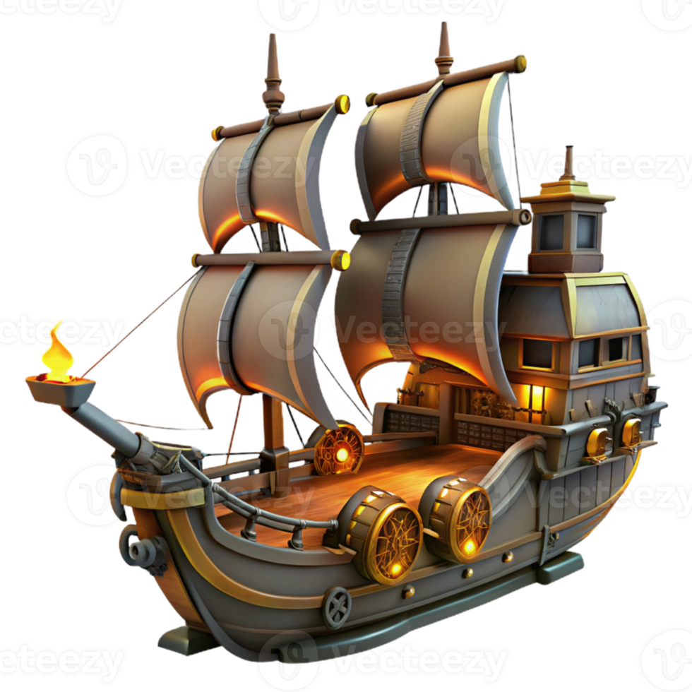 impressive contemporary Steampunk Galleon 3D Render high quality png