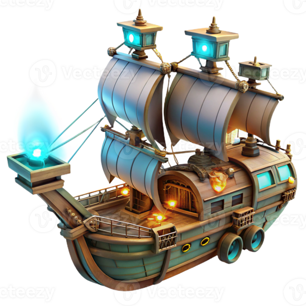 elegant classic Enchanted Galleon 3D Render genuine png