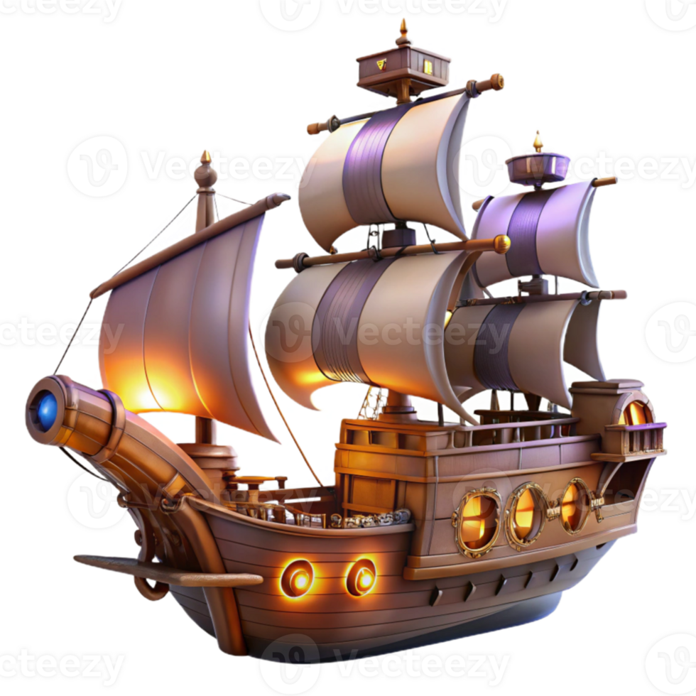 extraordinary vintage Galleon Ship 3D Render high resolution png