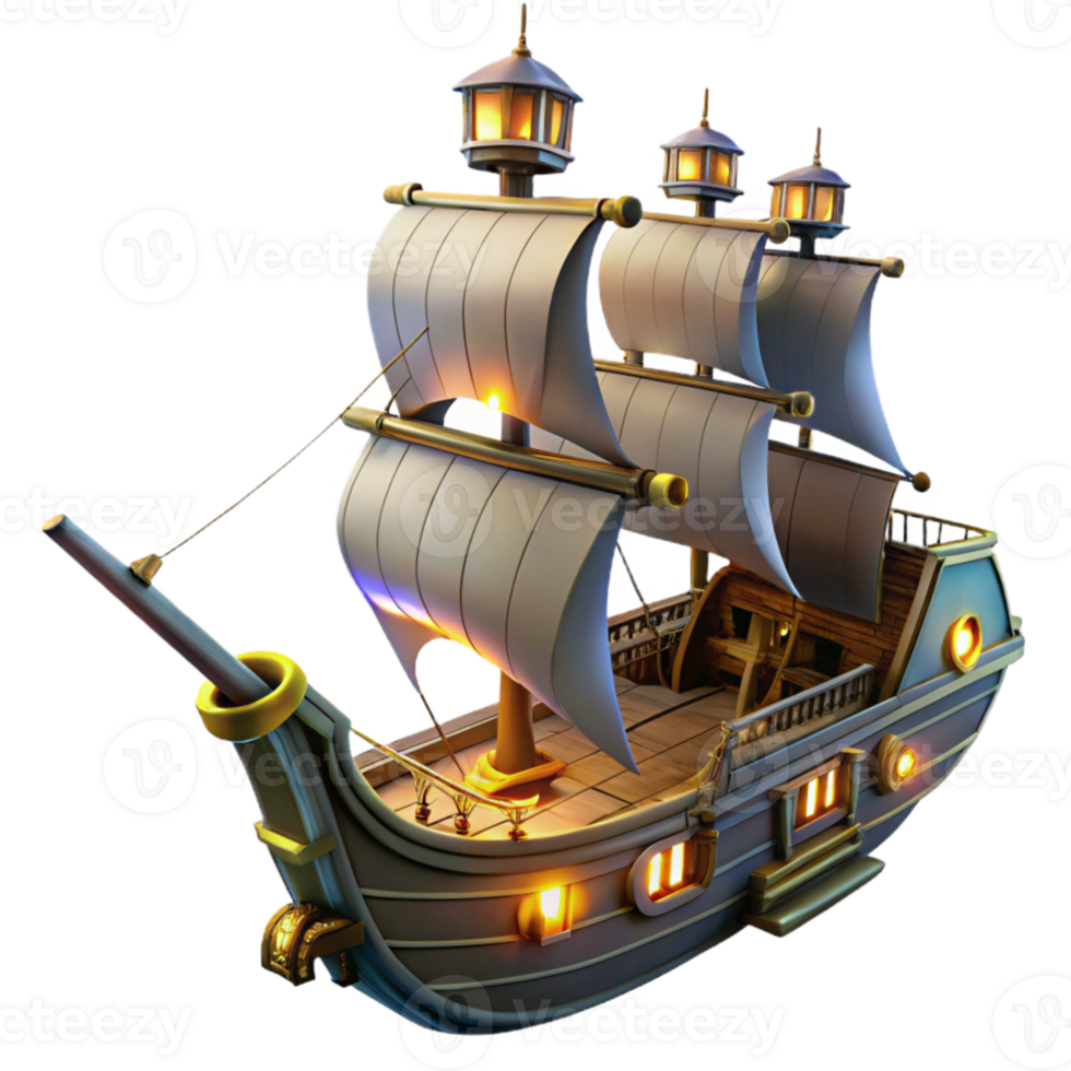 magnificent contemporary 3D Model of a Cartoon Galleon Ship genuine png