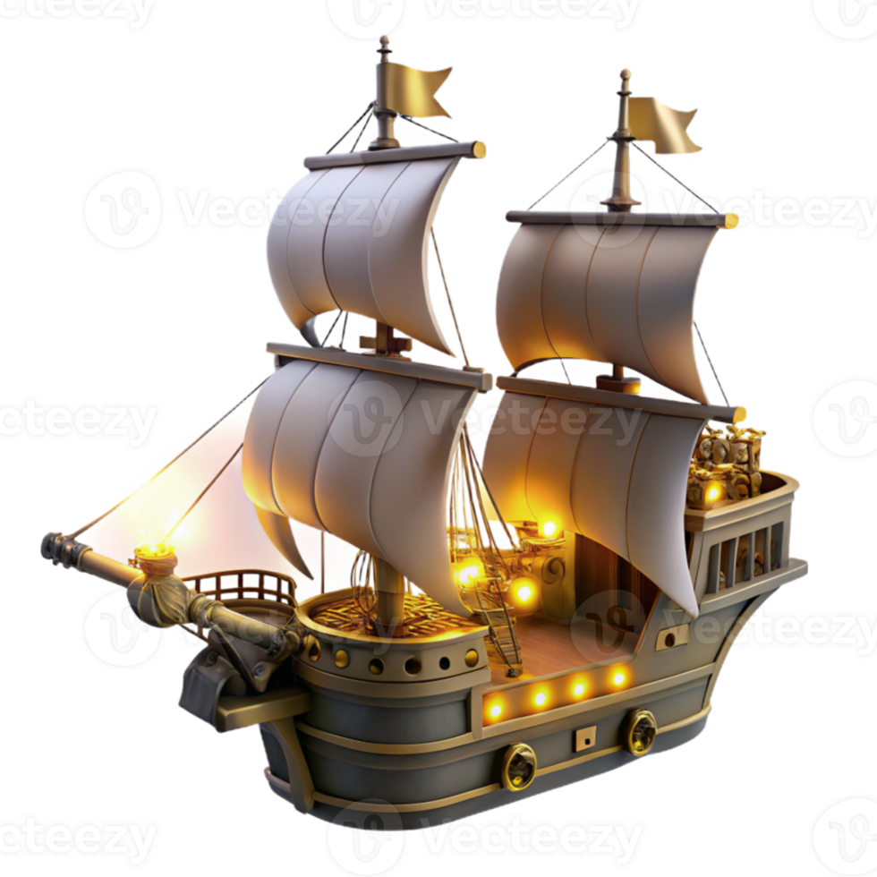 serene traditional Galleon Ship 3D Model high quality png