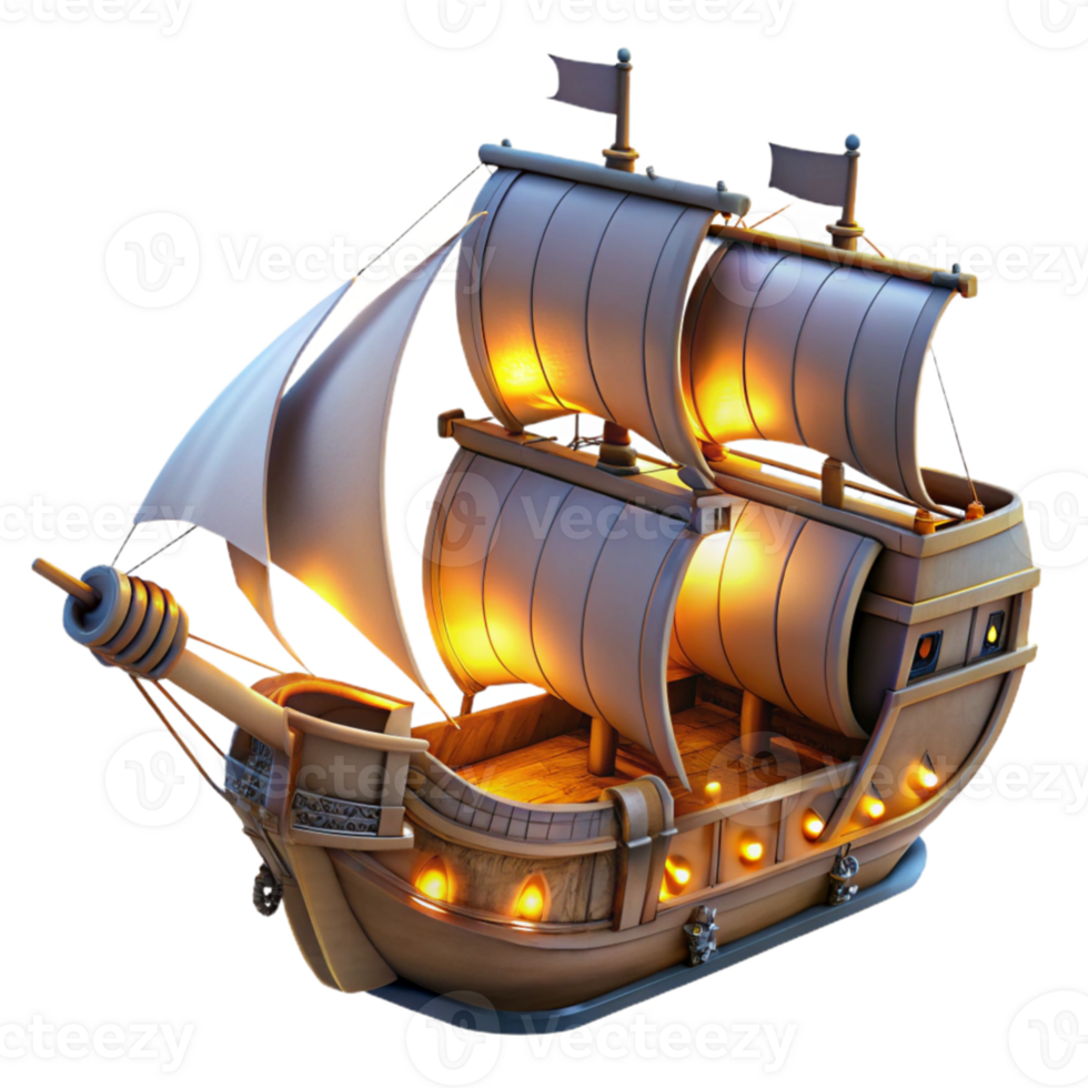 extraordinary traditional Luminous Galleon A 3D Illustration authentic png