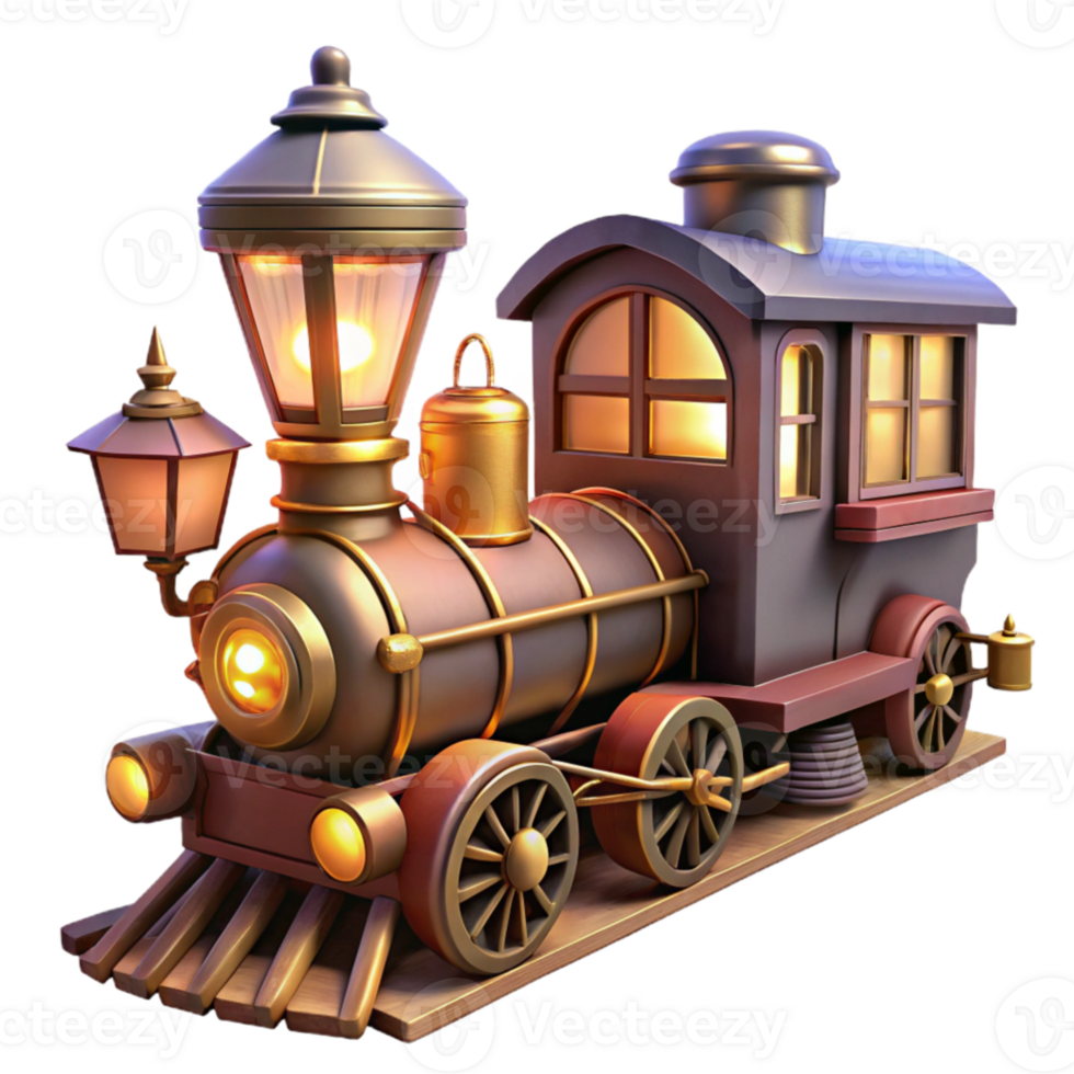 dramatic minimalist Vintage 3D Train Illustration authentic png