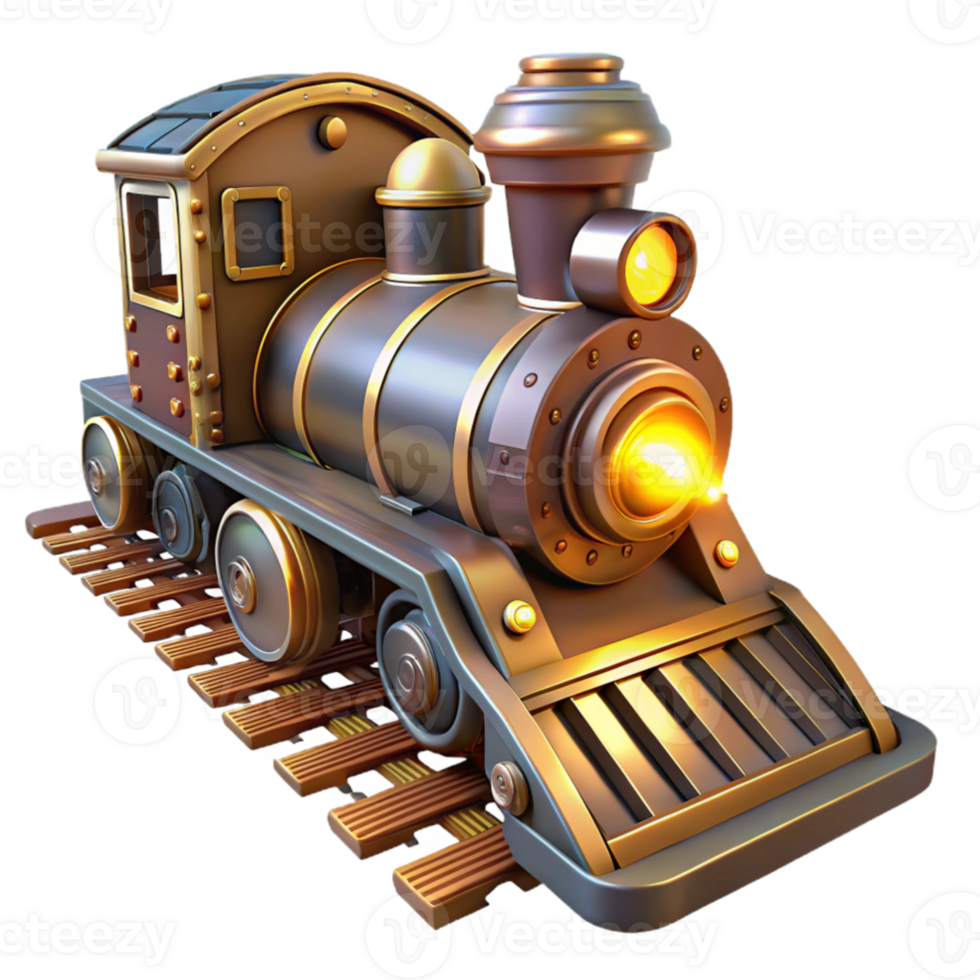 vibrant contemporary Steampunk Train 3D Render high resolution png