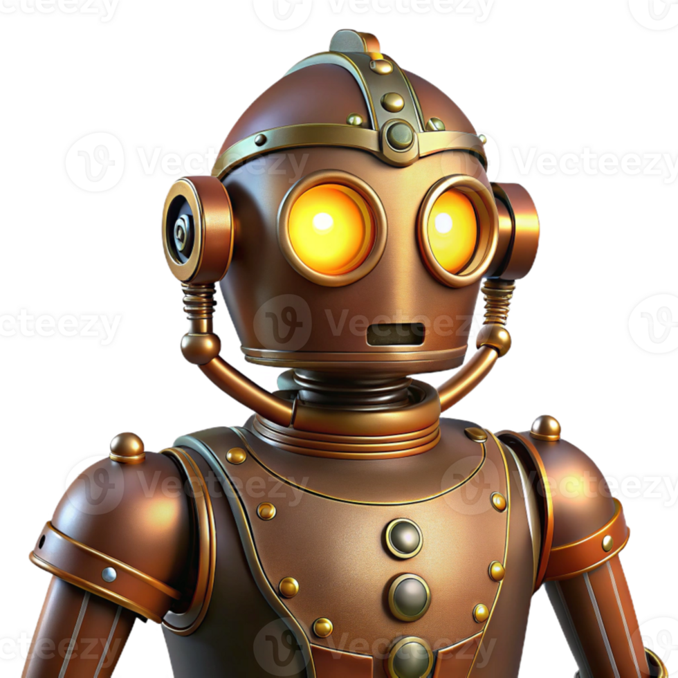 serene classic Steampunk Robot 3D Render high quality png