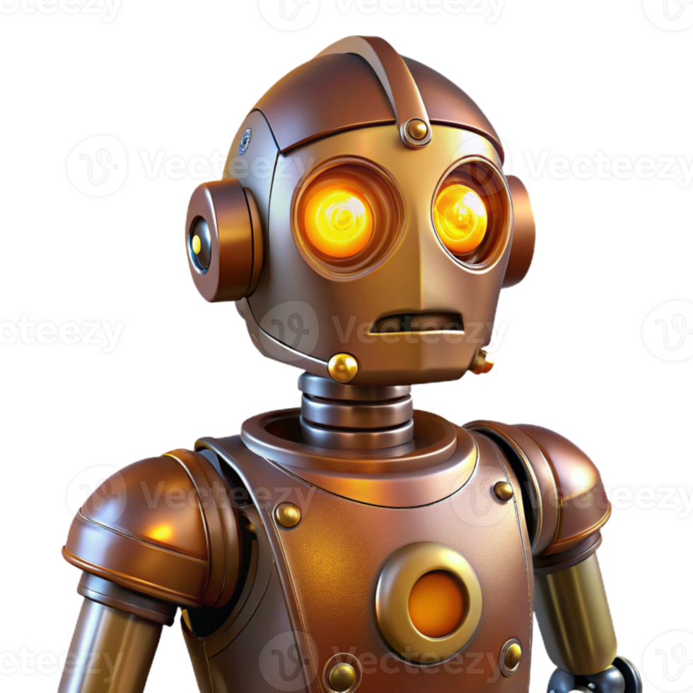 dramatic abstract Bronze Robot 3D Render original png