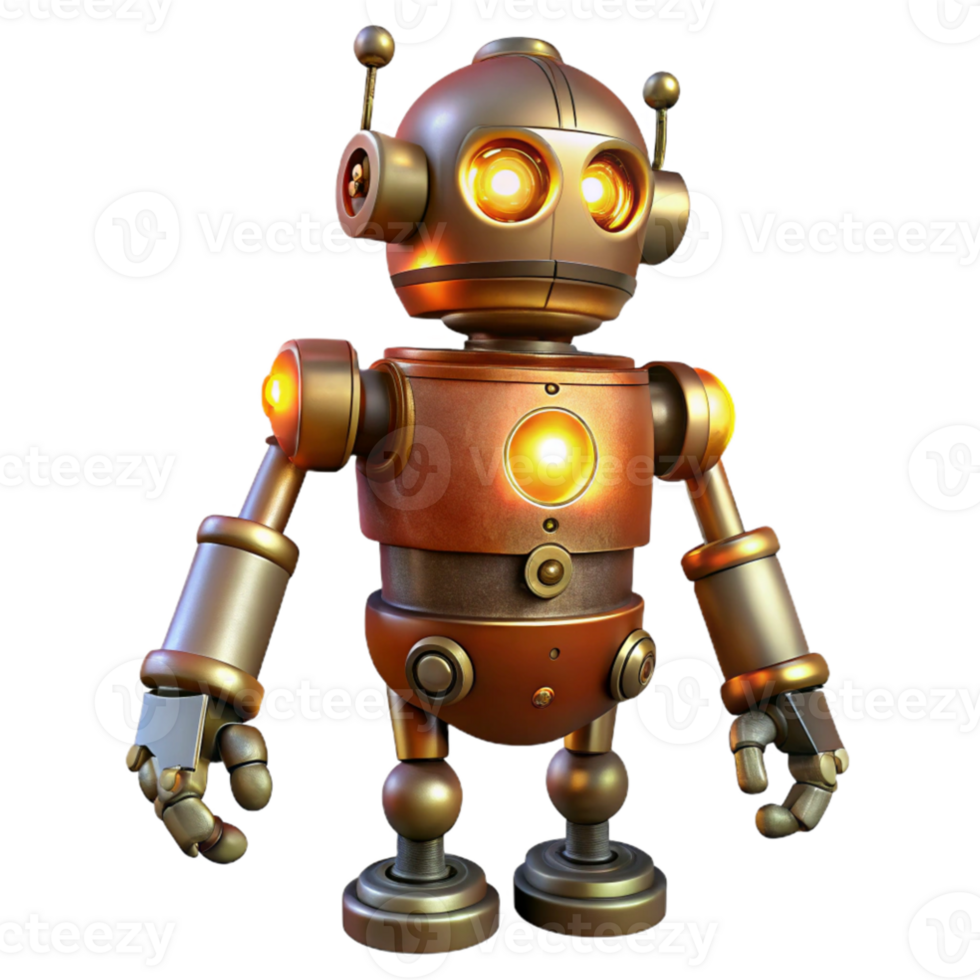 stunning vintage 3D Render of Retro Robot high resolution png