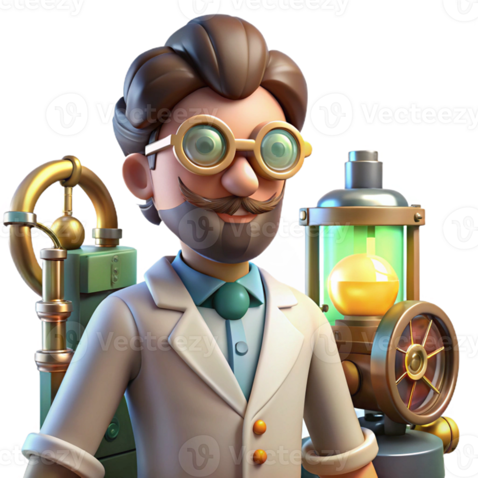 serene contemporary 3D Illustration Scientist with Gadgets high resolution png
