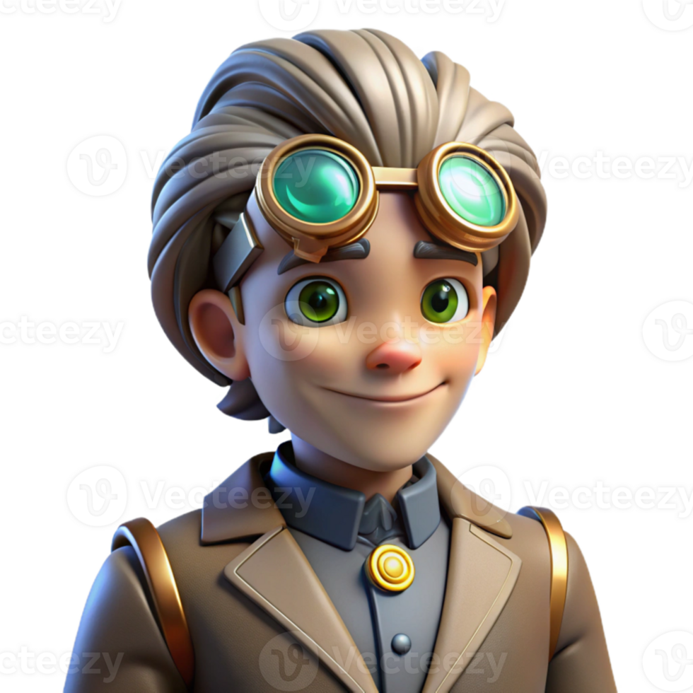 extraordinary minimalist 3D Cartoon Boy Inventor Illustration premium png