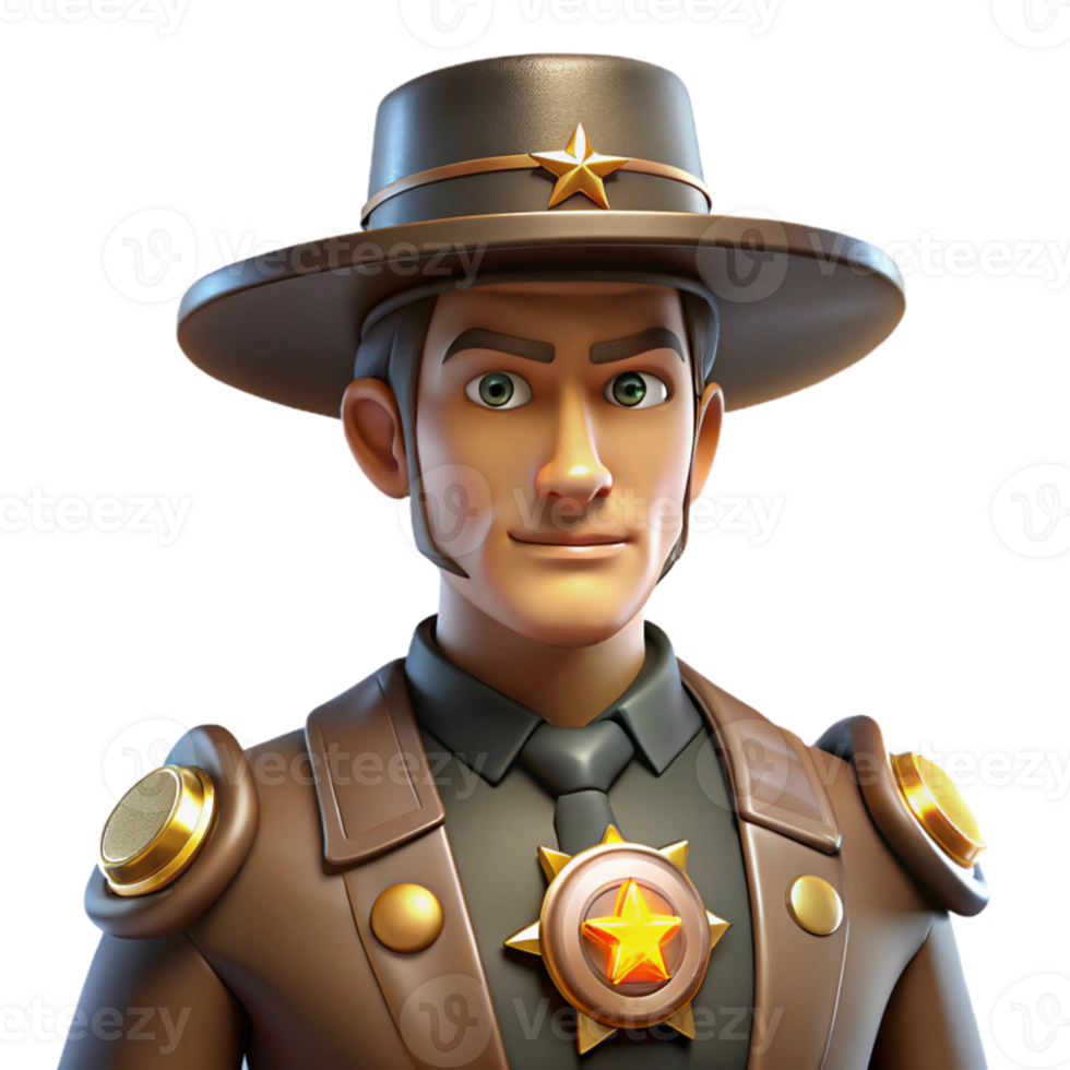 vibrant artistic 3D Cartoon Sheriff Illustration high quality png