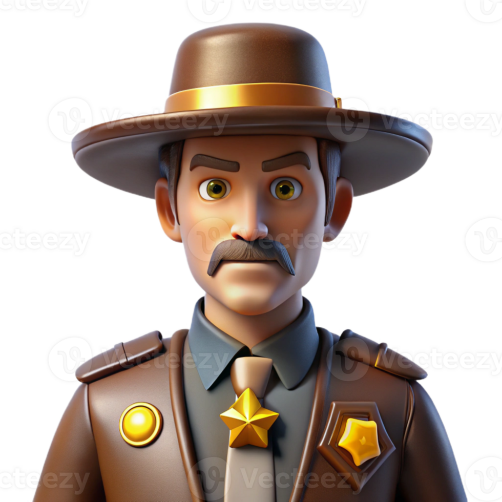 serene artistic 3D Cartoon Sheriff Illustration professional png