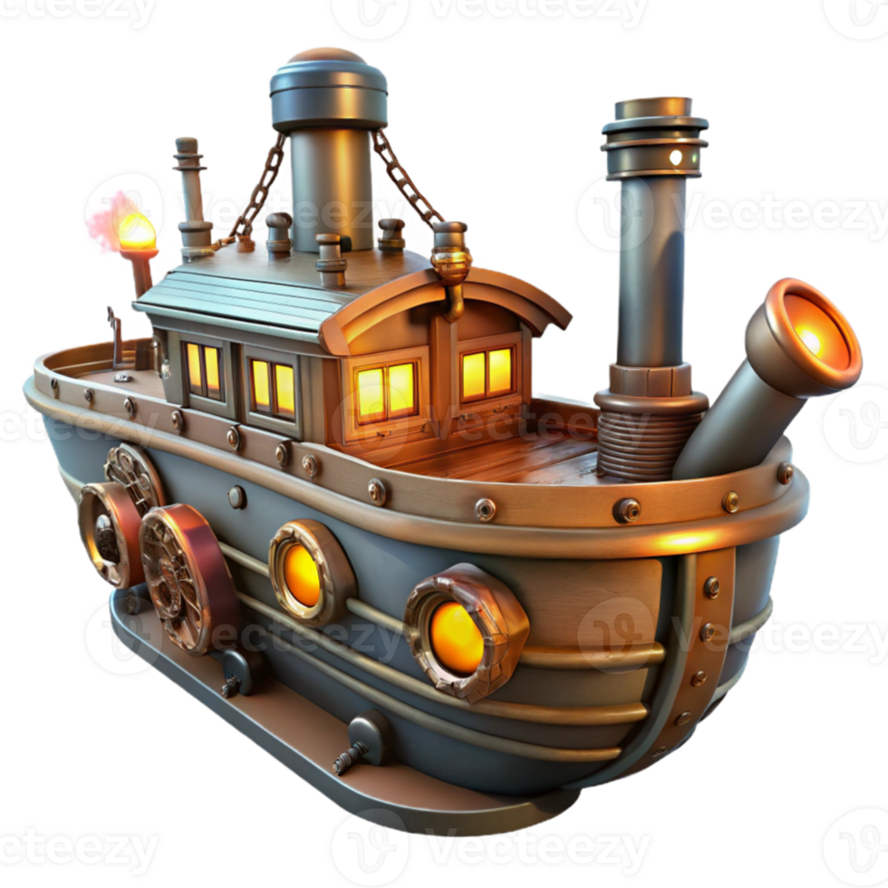 dramatic modern Steampunk Boat 3D Render original png