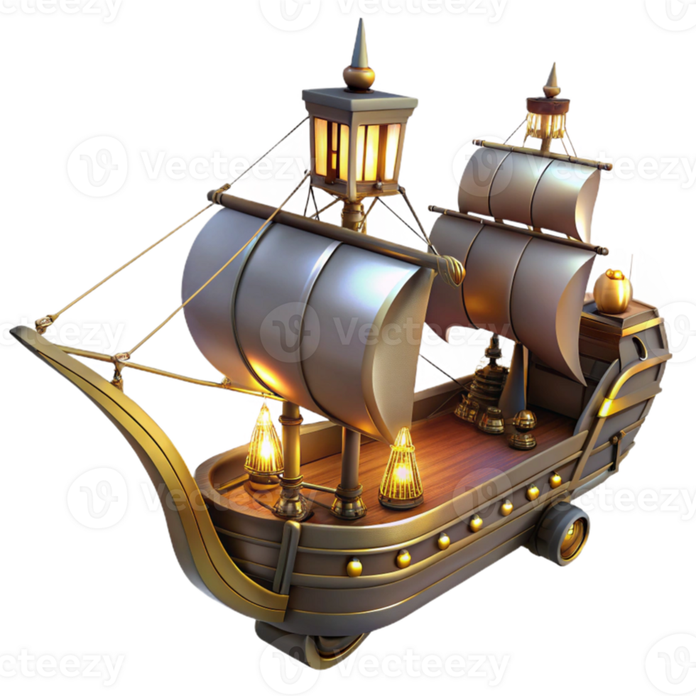 serene vintage 3D Model of a Fantasy Galleon Ship high resolution png