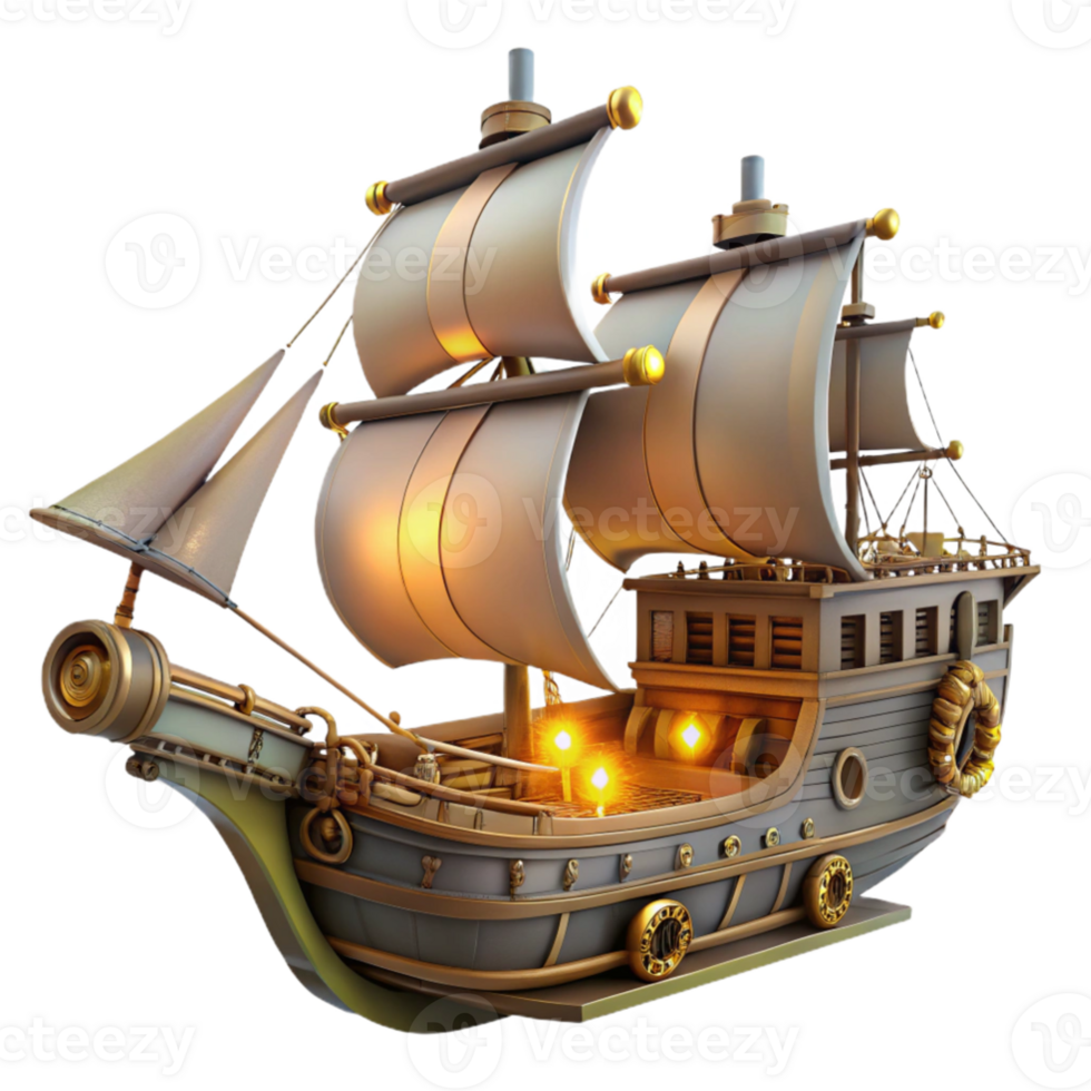 stunning traditional 3D Model of a Steampunk Galleon high resolution png