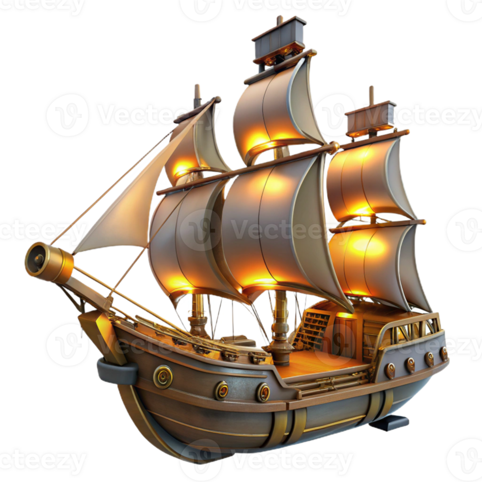 magnificent artistic Lighted Galleon Ship 3D Render professional png