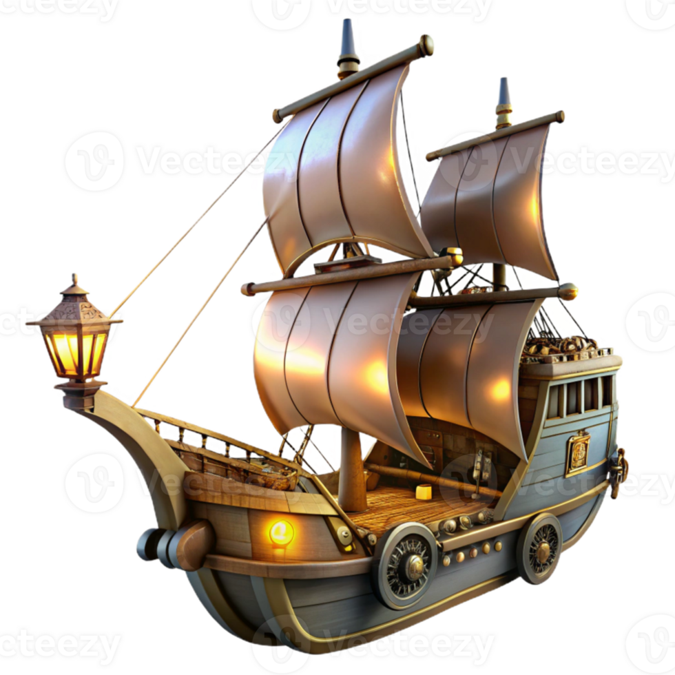 magnificent rustic Enchanted Galleon 3D Render high quality png