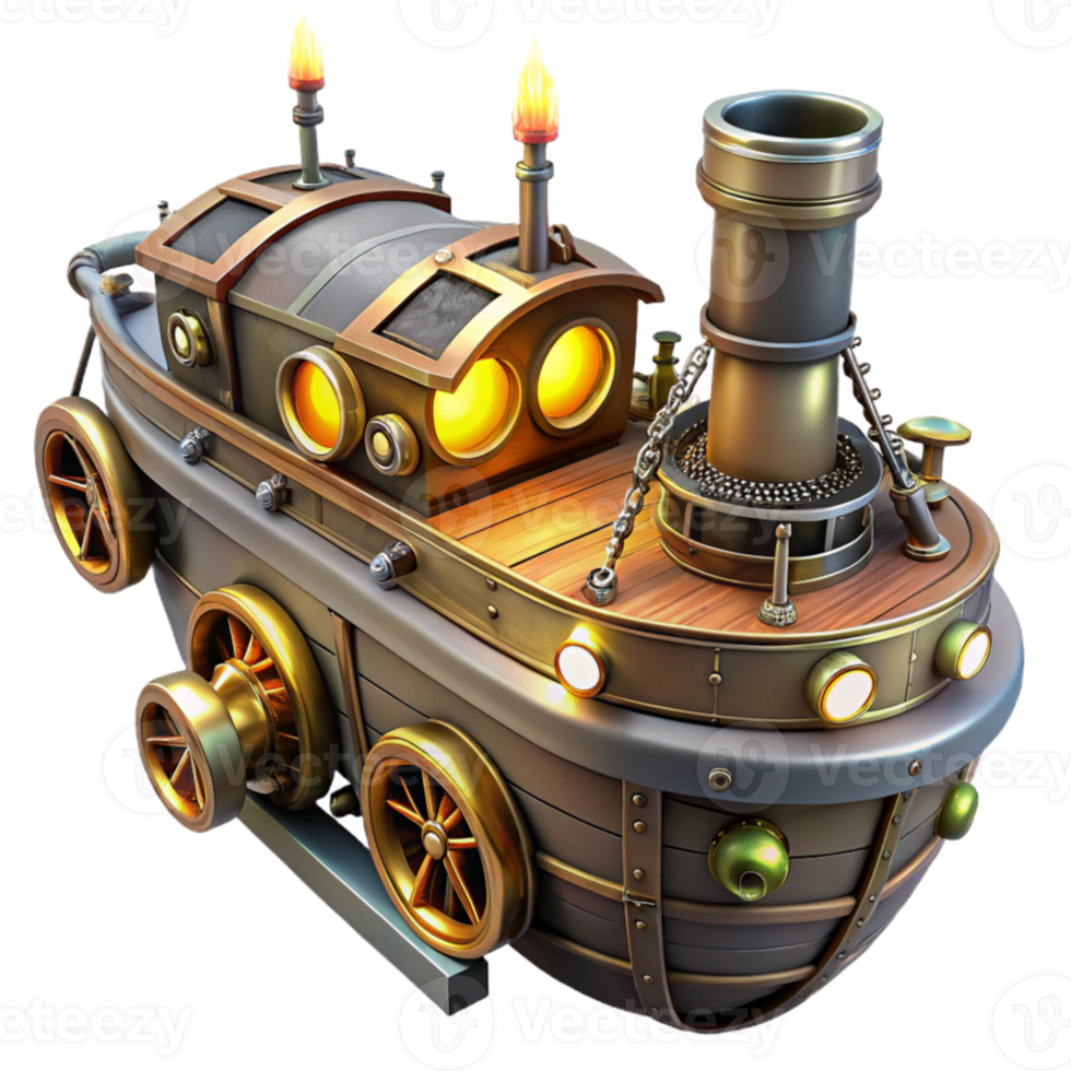 impressive modern Steampunk Boat 3D Render 4K png