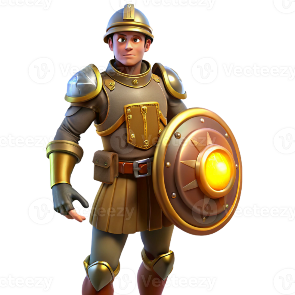 impressive artistic 3D Render Golden Armored Knight genuine png