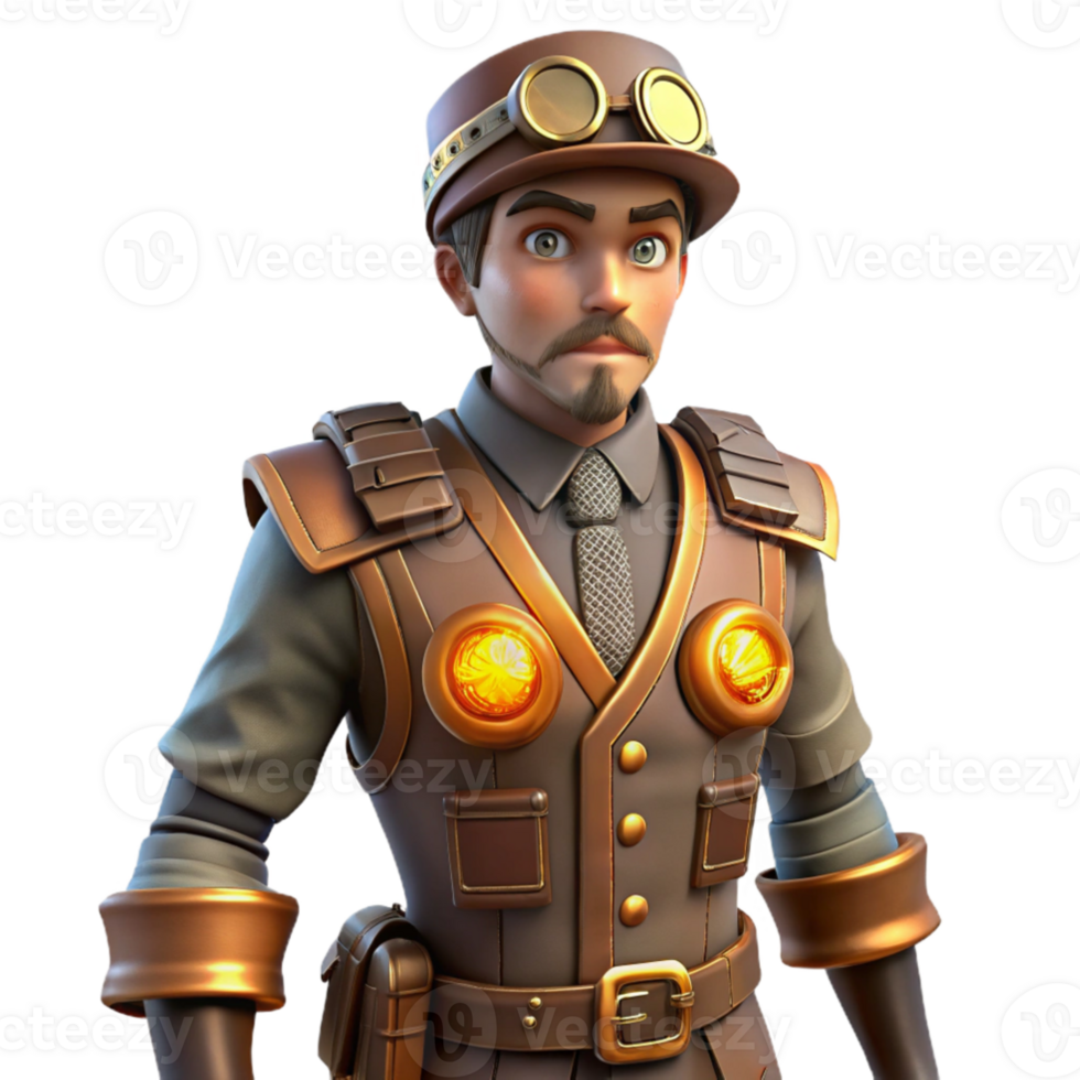 wonderful rustic Steampunk Engineer 3D Render genuine png