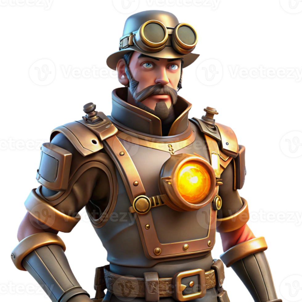 elegant rustic Steampunk Inventor 3D Render genuine png