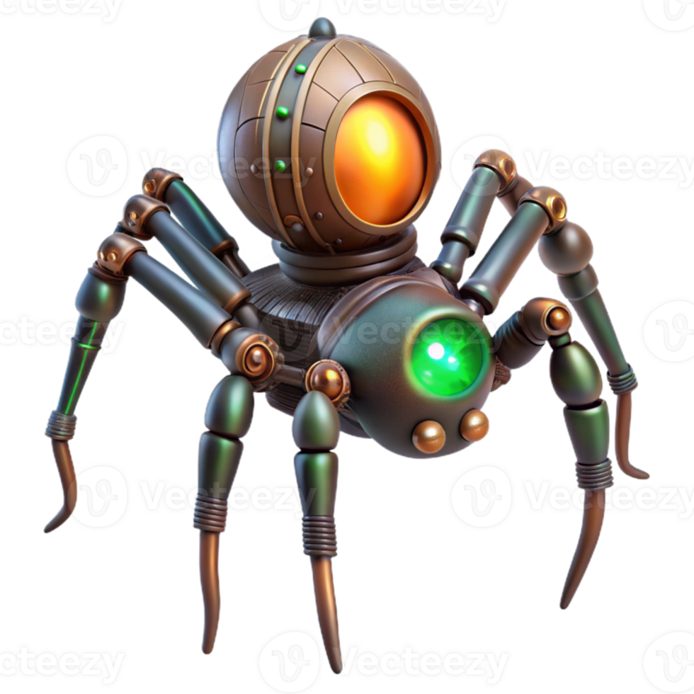 elegant traditional Steampunk Spider Robot 3D Render high resolution png