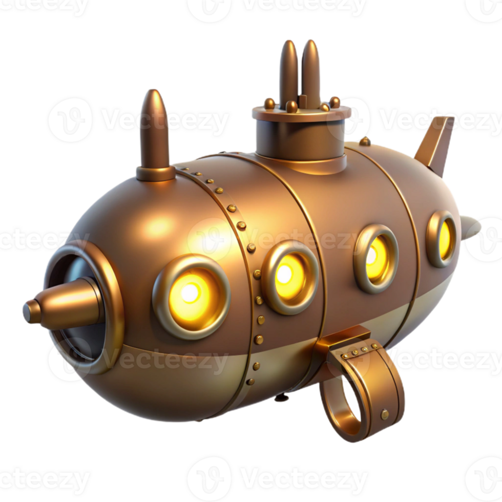 magnificent traditional Steampunk Submarine 3D Render original png