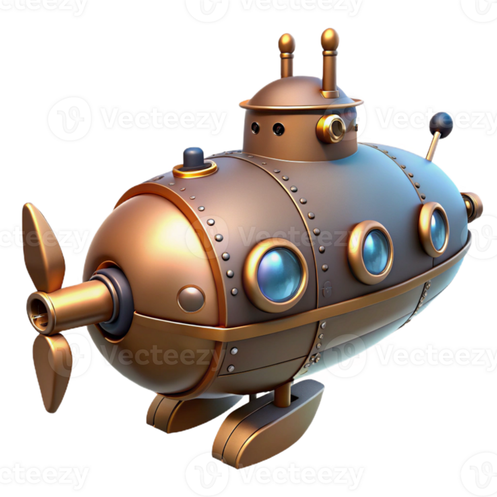 beautiful rustic Bronze Submarine 3D Render high quality png