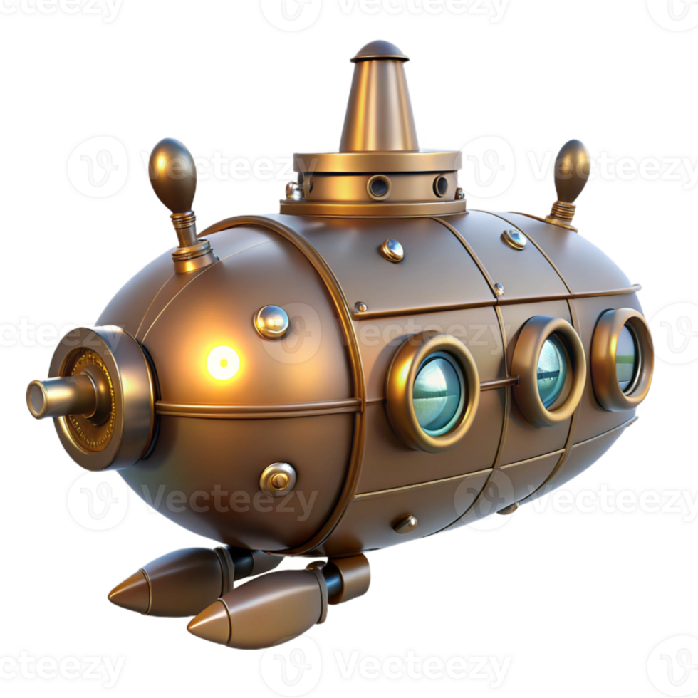 serene artistic Steampunk Submarine 3D Render genuine png