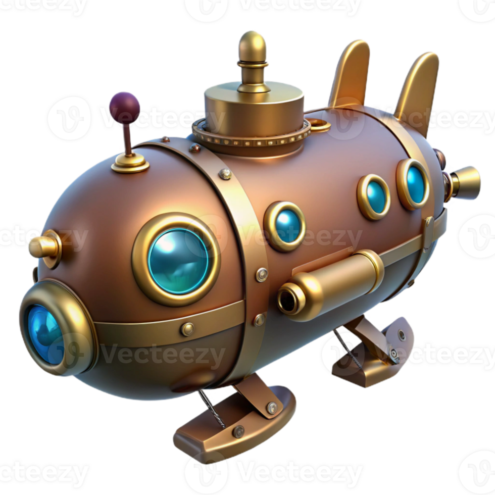 extraordinary creative Steampunk Submarine 3D Render exclusive png