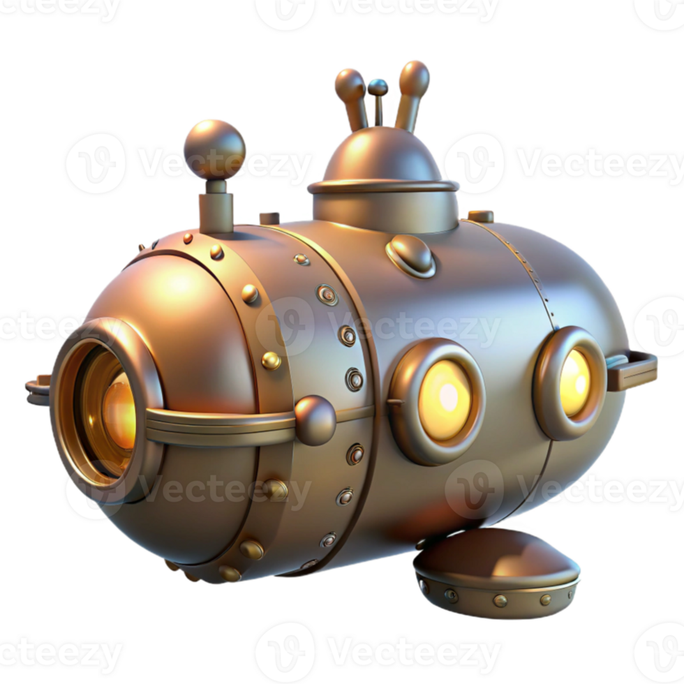 magnificent artistic Steampunk Submarine 3D Render authentic png