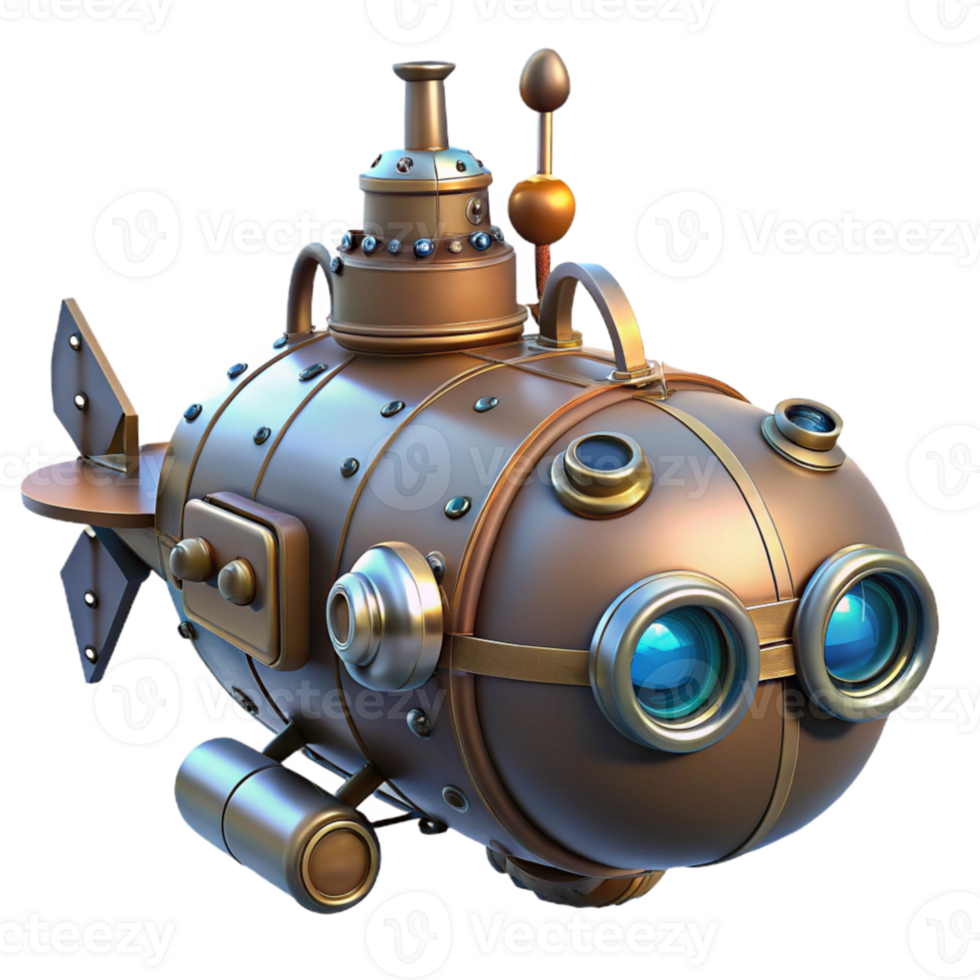 impressive artistic Steampunk Submarine 3D Render premium png