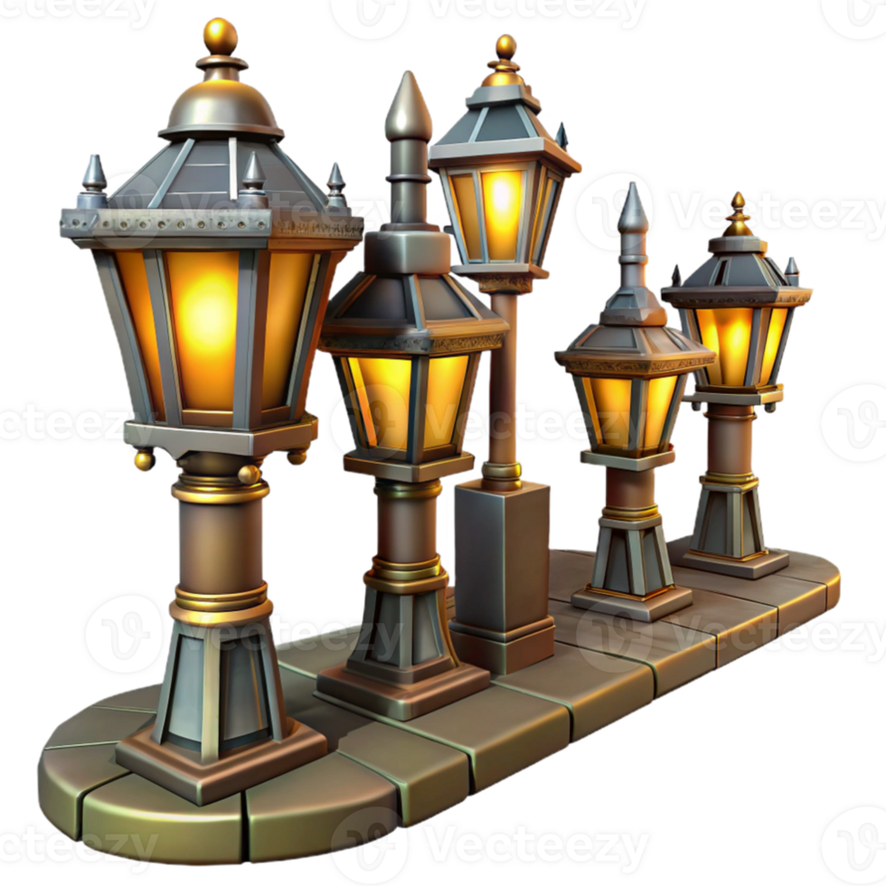 impressive modern 3D Render Illuminated Streetlamps original png