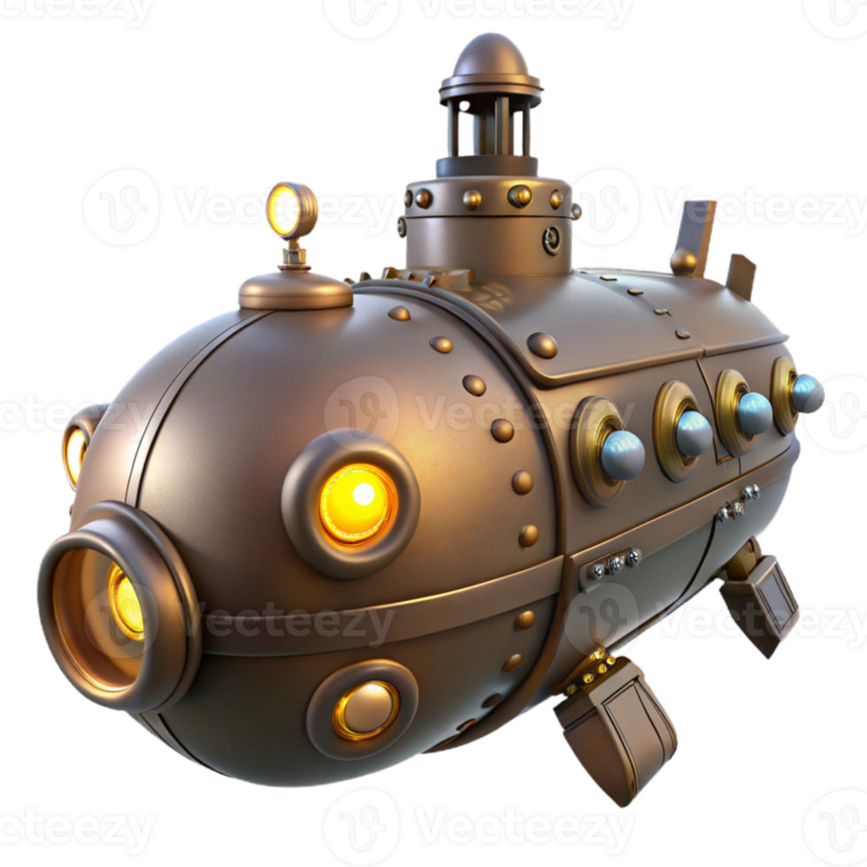 extraordinary traditional Steampunk Submarine 3D Render professional png