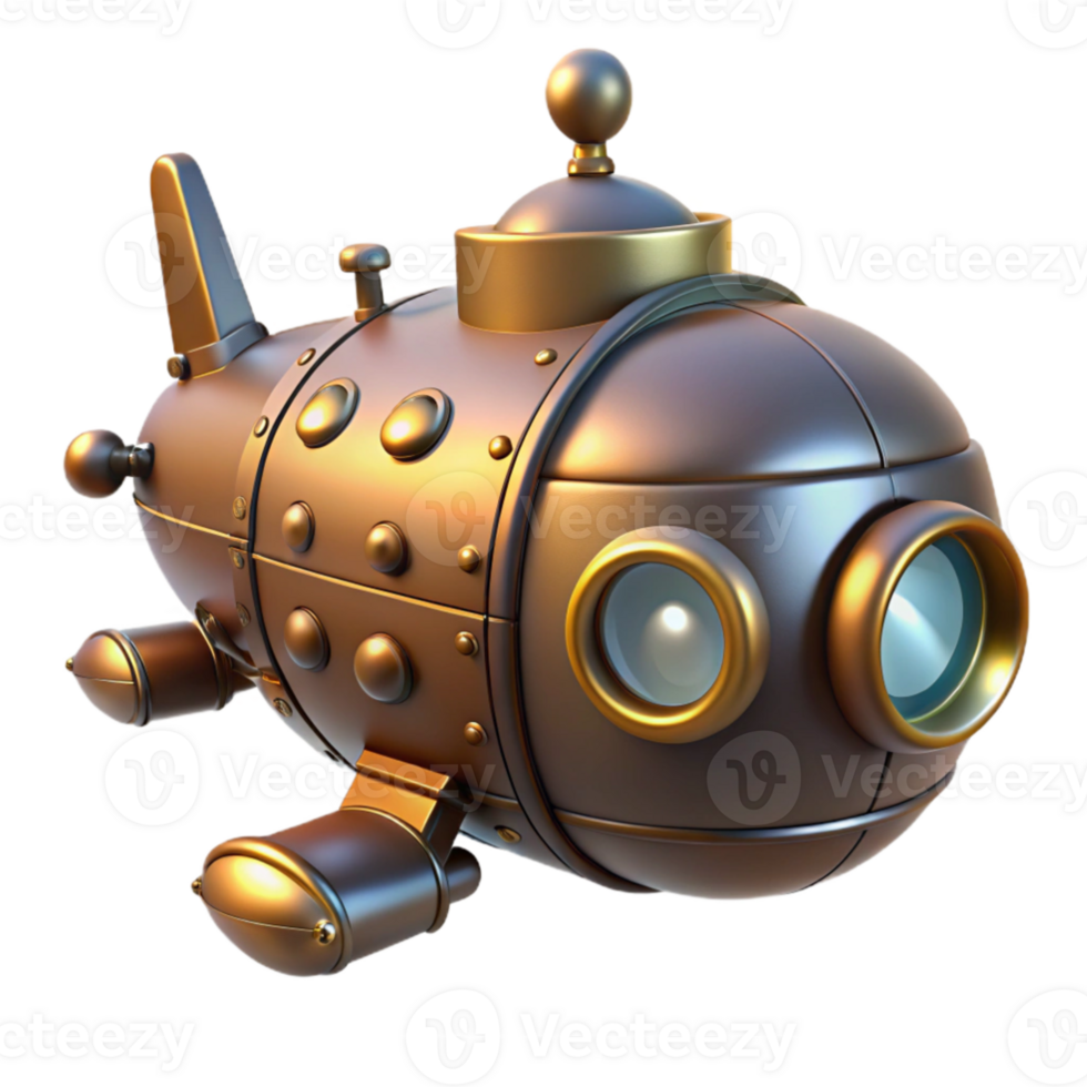 vibrant modern Steampunk Submarine 3D Render detailed png