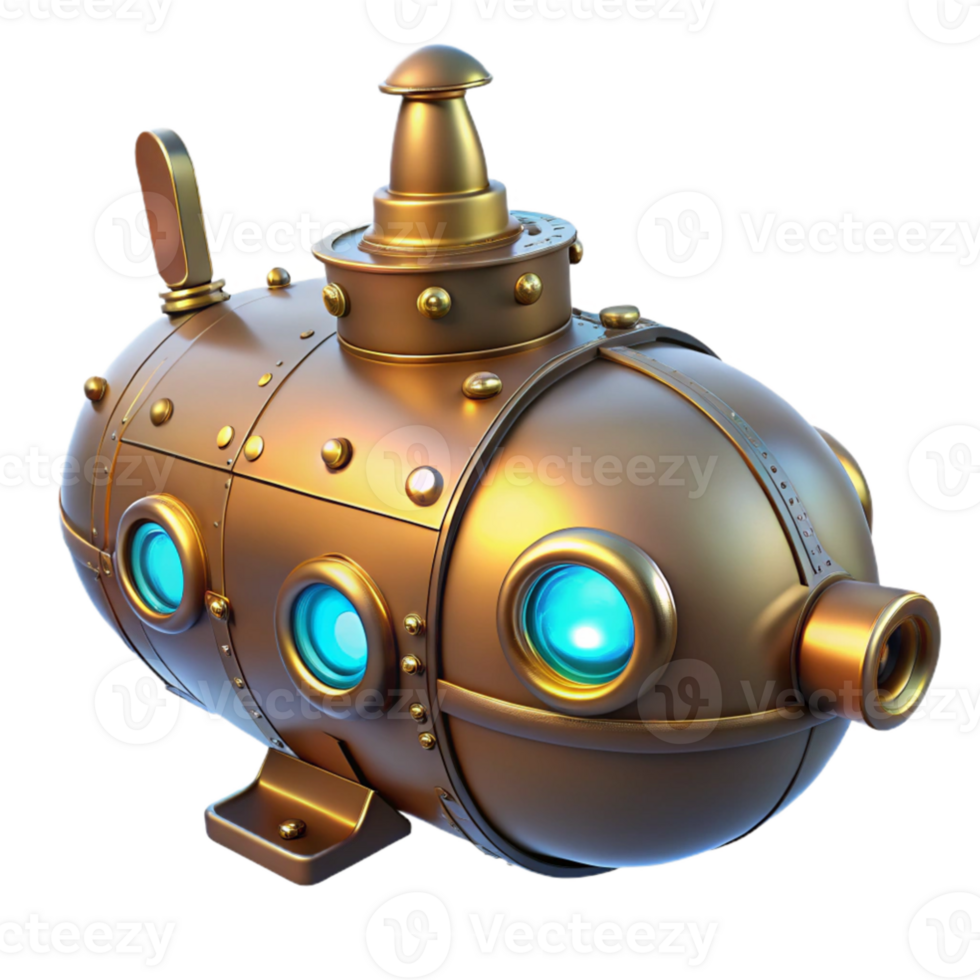 extraordinary modern Golden Submarine 3D Render high resolution png