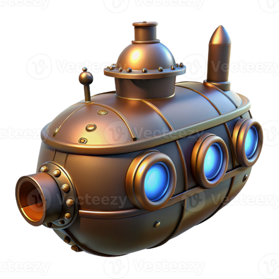 beautiful traditional Steampunk Submarine 3D Render authentic png