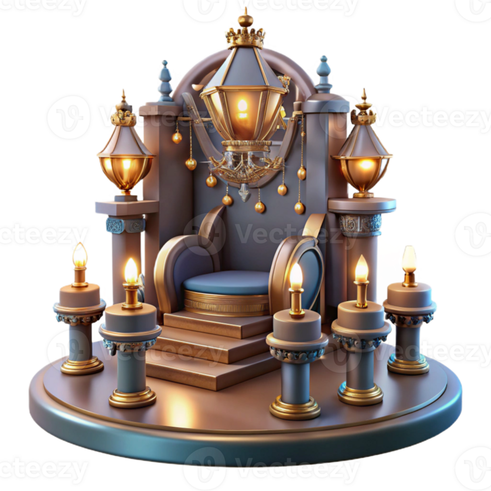 serene abstract Royal Throne 3D Render Ornate Golden and Blue Seat premium png