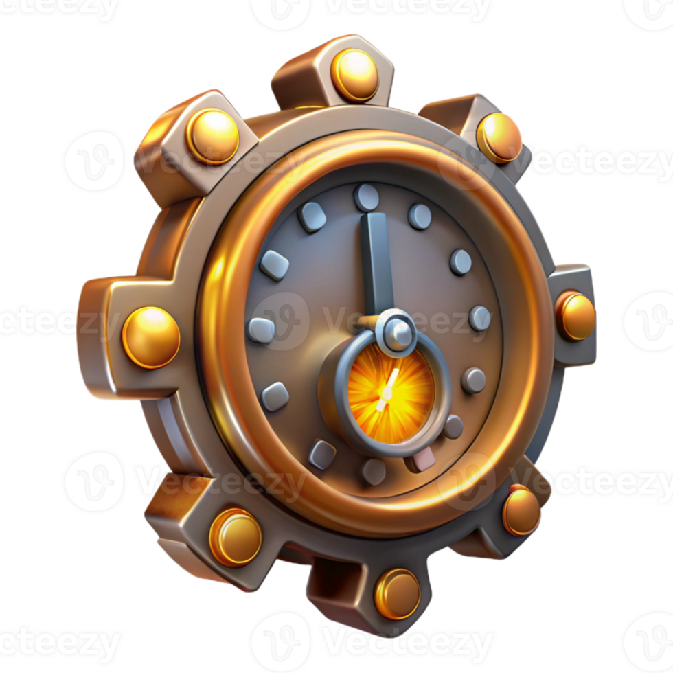elegant minimalist Steampunk Gear Clock 3D Render high resolution png