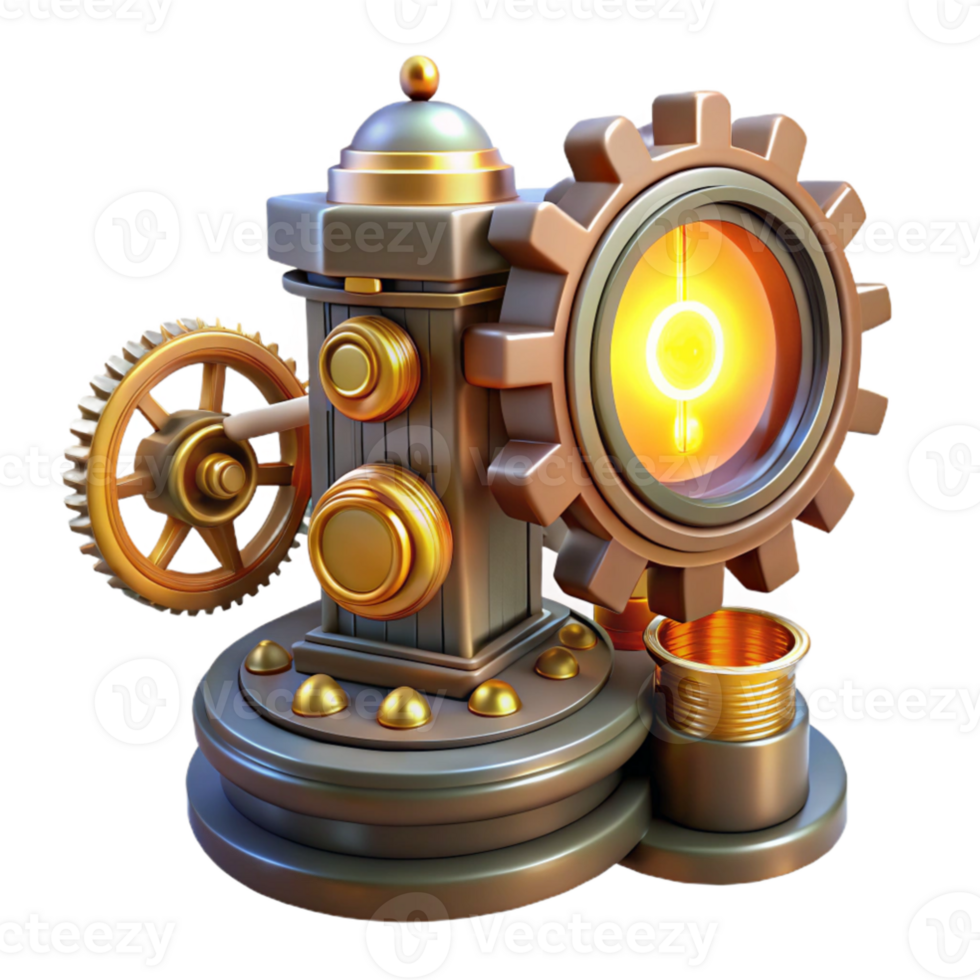 wonderful rustic Steampunk Gear Clock 3D Render 4K png