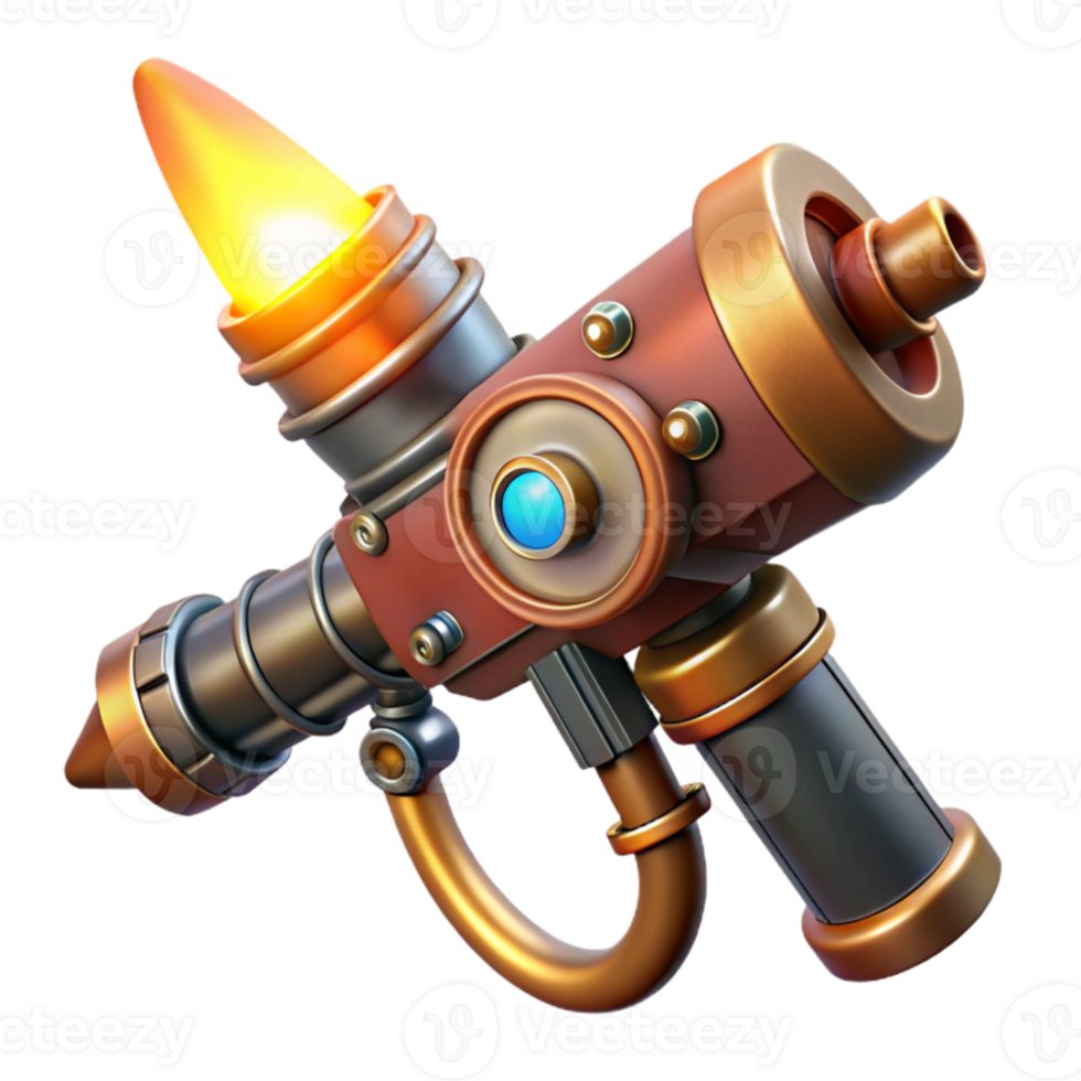 dramatic vintage Steampunk Ray Gun 3D Render 4K png