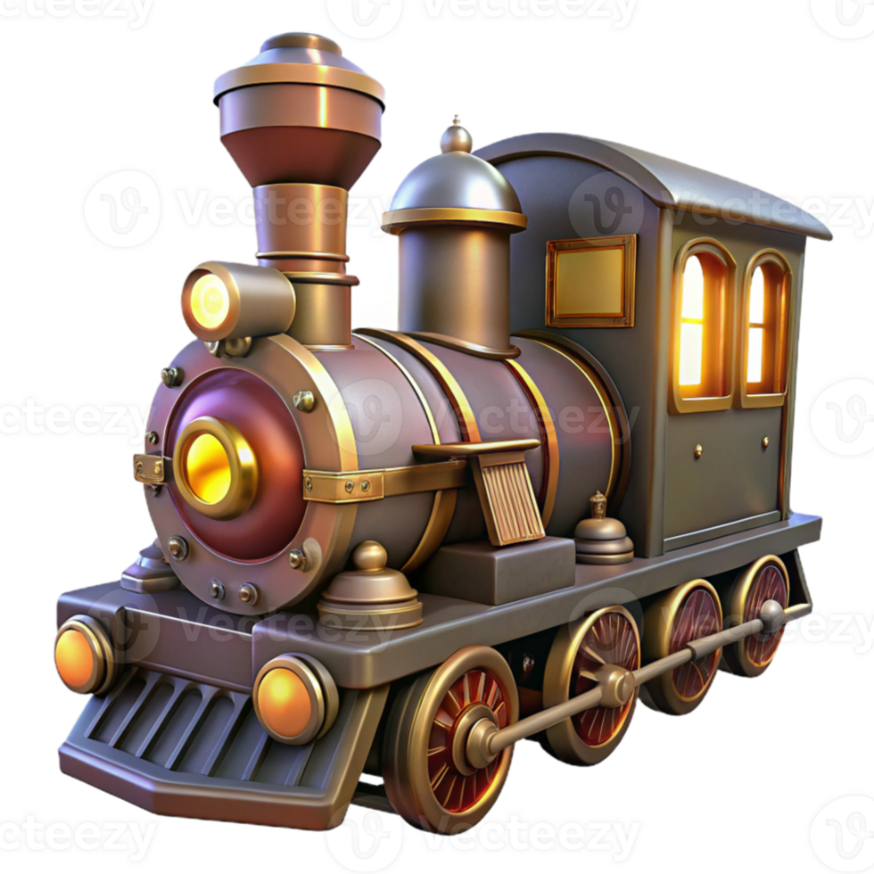 serene minimalist Vintage Toy Train 3D Render high quality png