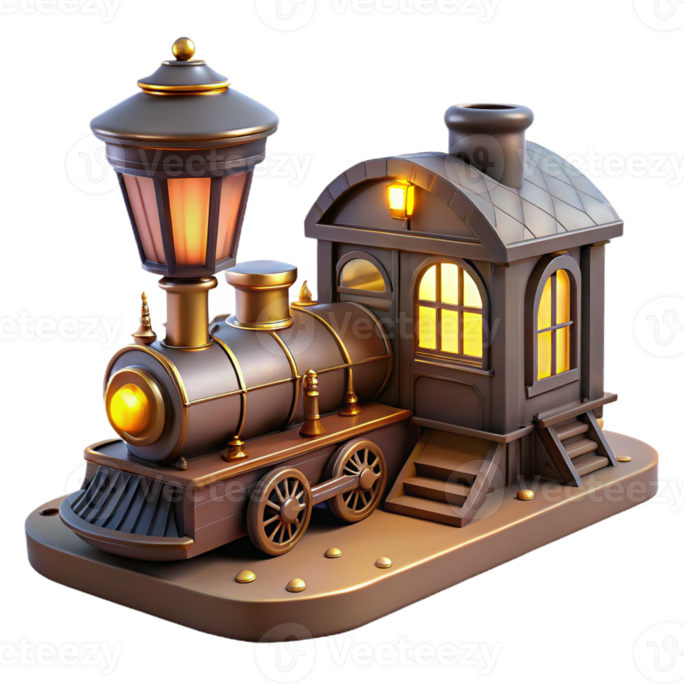 serene vintage Charming 3D Render of a Vintage Train original png