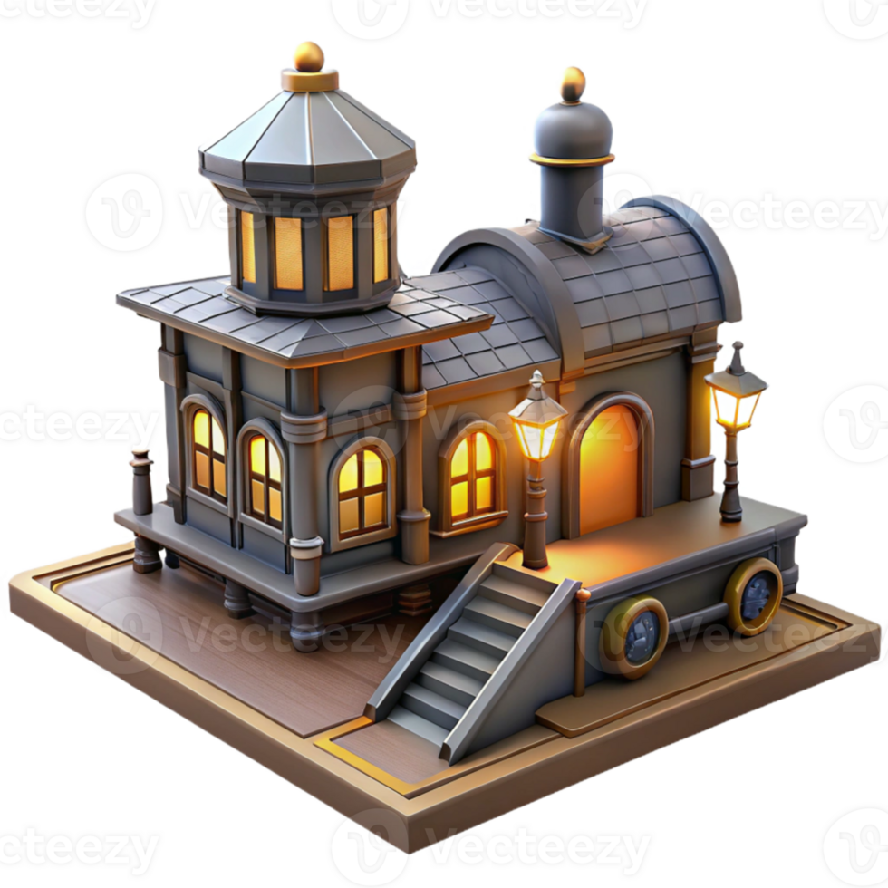 impressive rustic Charming 3D Model of a Train Station exclusive png