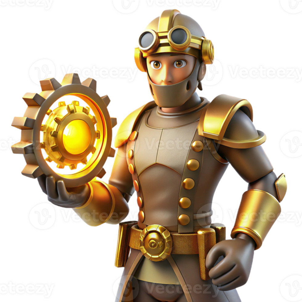 dramatic abstract 3D Render Golden Gear Engineer high resolution png