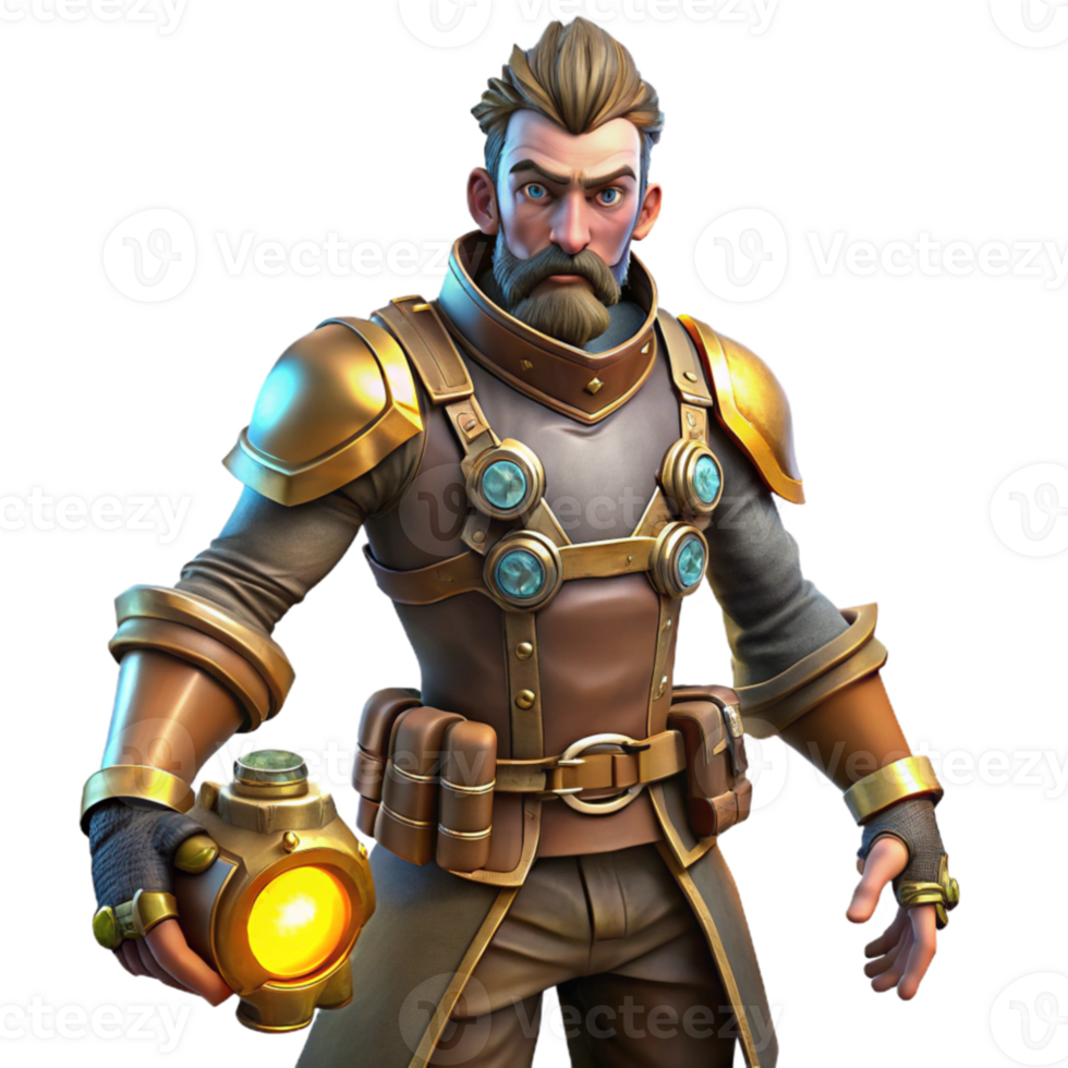 beautiful artistic Steampunk Inventor 3D Render 4K png