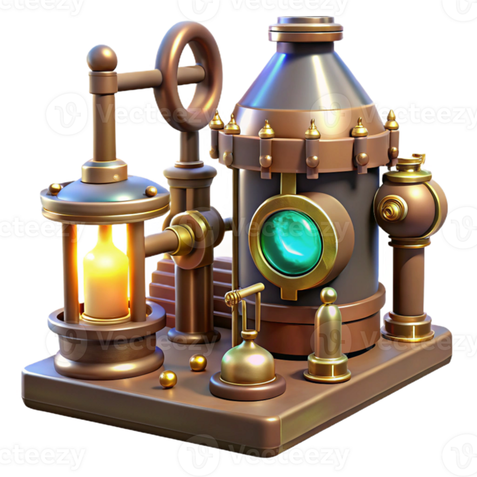 beautiful rustic Steampunk Machine 3D Illustration professional png
