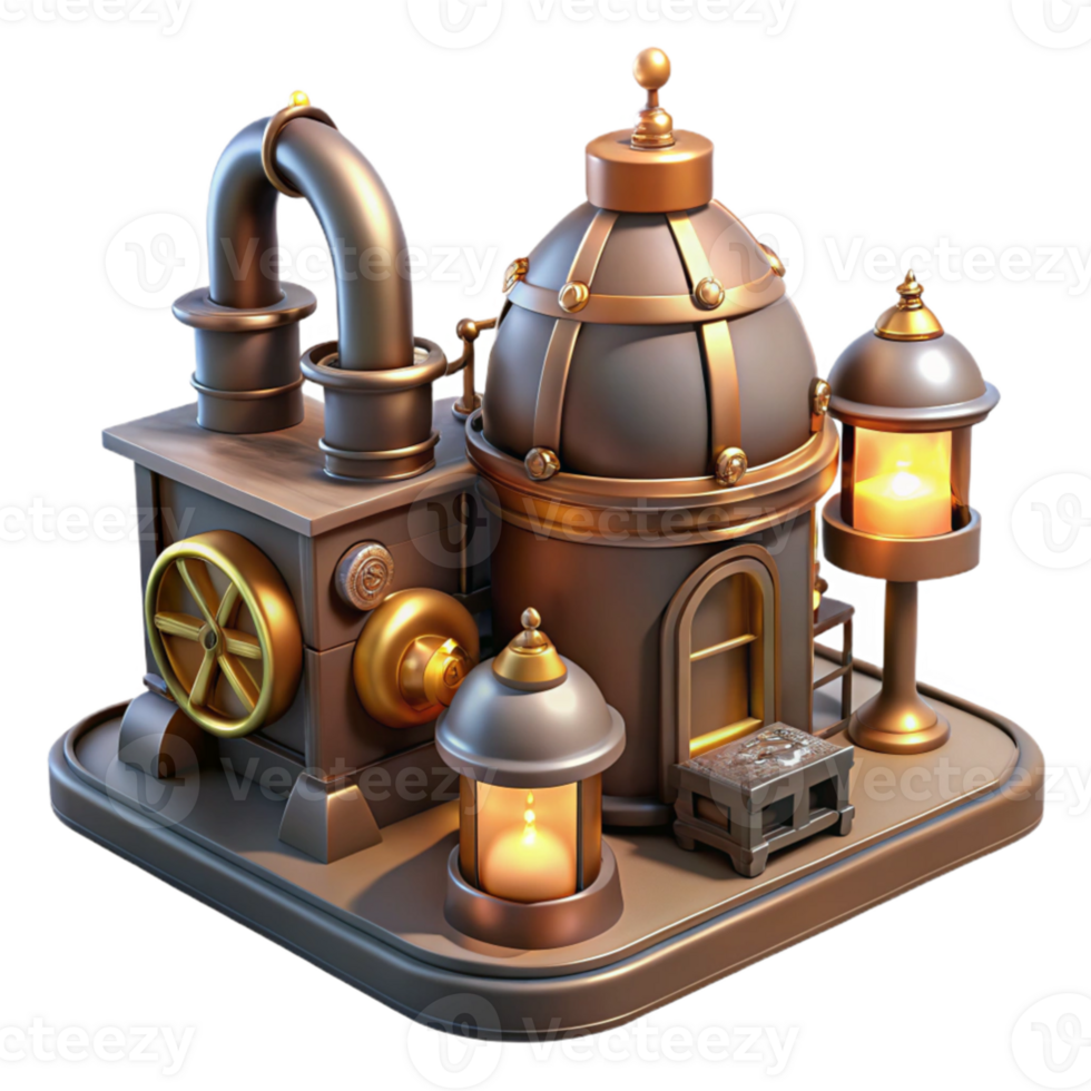 beautiful classic Steampunk Factory 3D Render 4K png