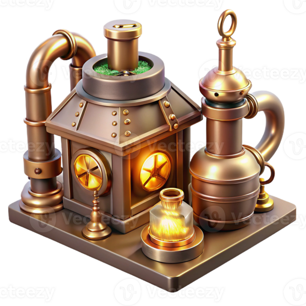 dramatic rustic Steampunk Factory 3D Illustration genuine png