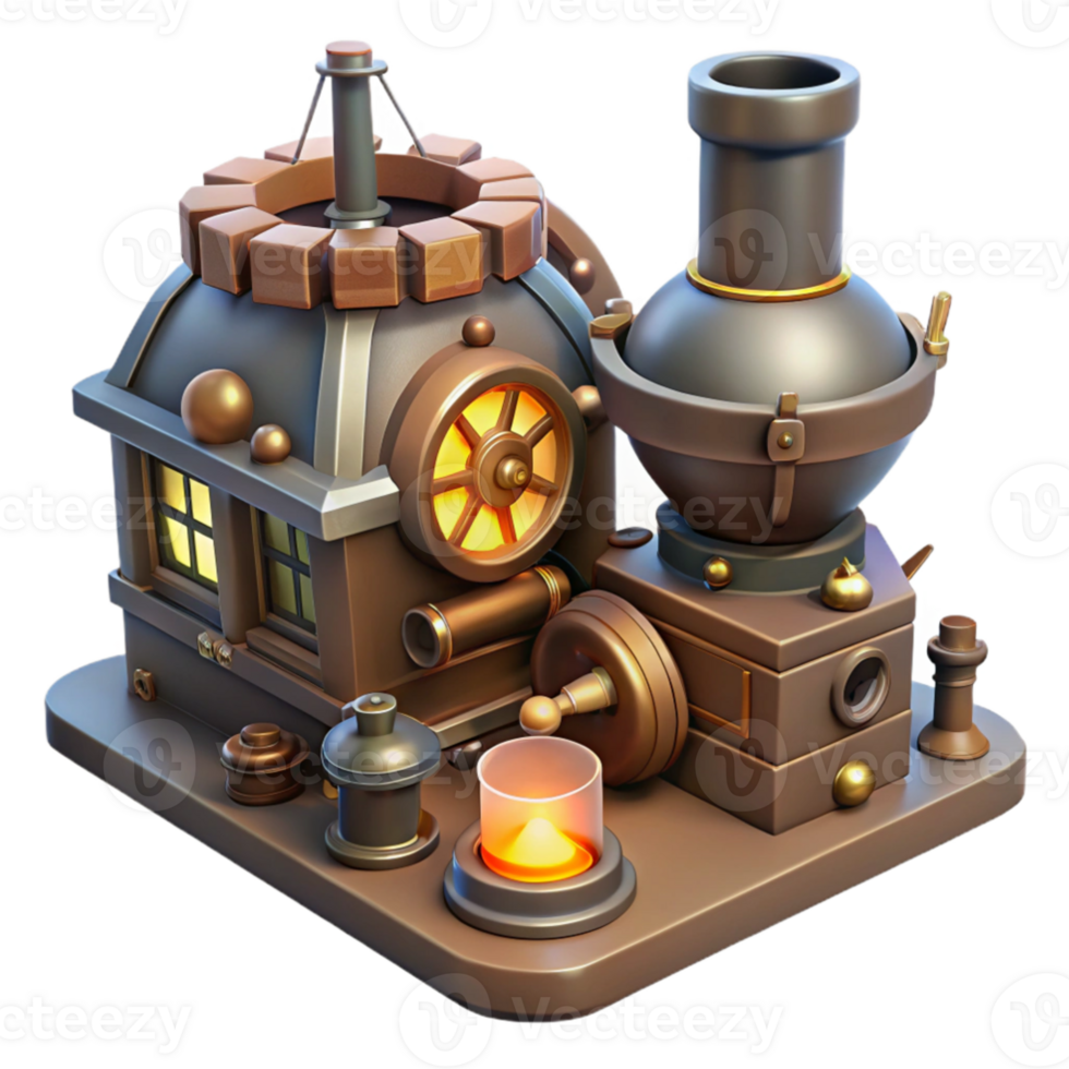 wonderful minimalist Steampunk Factory 3D Illustration original png